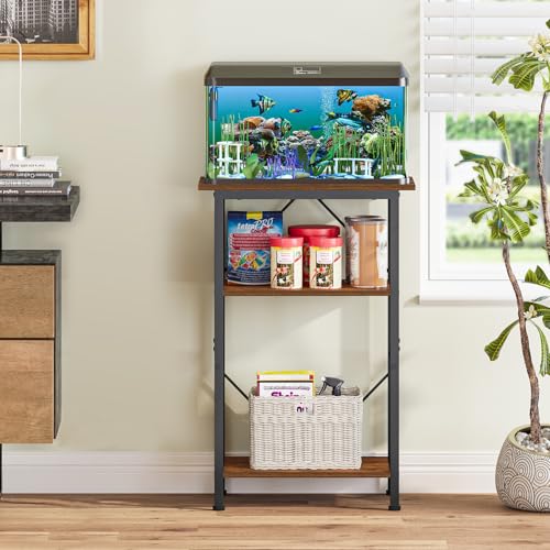 Snughome 5-10 Gallon Aquarium Stand, 3 Tier Fish Tank Stand with Storage, Fish Tank Stand with Metal Frame, Reptile Turtle Tank Stand for Home Office, 20.47" x 11.02" x 30.52", Rustic Brown - Image 4
