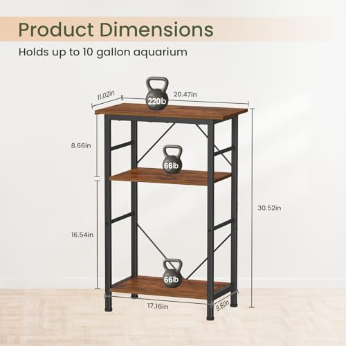 Snughome 5-10 Gallon Aquarium Stand, 3 Tier Fish Tank Stand with Storage, Fish Tank Stand with Metal Frame, Reptile Turtle Tank Stand for Home Office, 20.47" x 11.02" x 30.52", Rustic Brown - Image 5