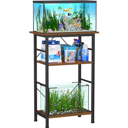 Snughome 5-10 Gallon Aquarium Stand, 3 Tier Fish Tank Stand with Storage, Fish Tank Stand with Metal Frame, Reptile Turtle Tank Stand for Home Office, 20.47" x 11.02" x 30.52", Rustic Brown - Image 1