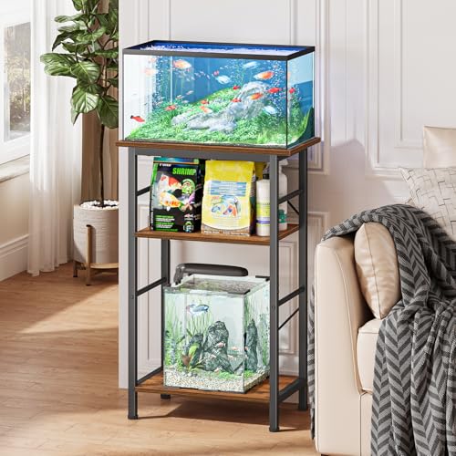 Snughome 5-10 Gallon Aquarium Stand, 3 Tier Fish Tank Stand with Storage, Fish Tank Stand with Metal Frame, Reptile Turtle Tank Stand for Home Office, 20.47" x 11.02" x 30.52", Rustic Brown - Image 2