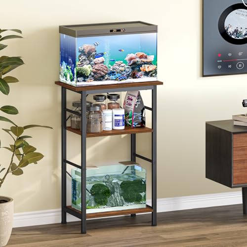 Snughome 5-10 Gallon Aquarium Stand, 3 Tier Fish Tank Stand with Storage, Fish Tank Stand with Metal Frame, Reptile Turtle Tank Stand for Home Office, 20.47" x 11.02" x 30.52", Rustic Brown - Image 3