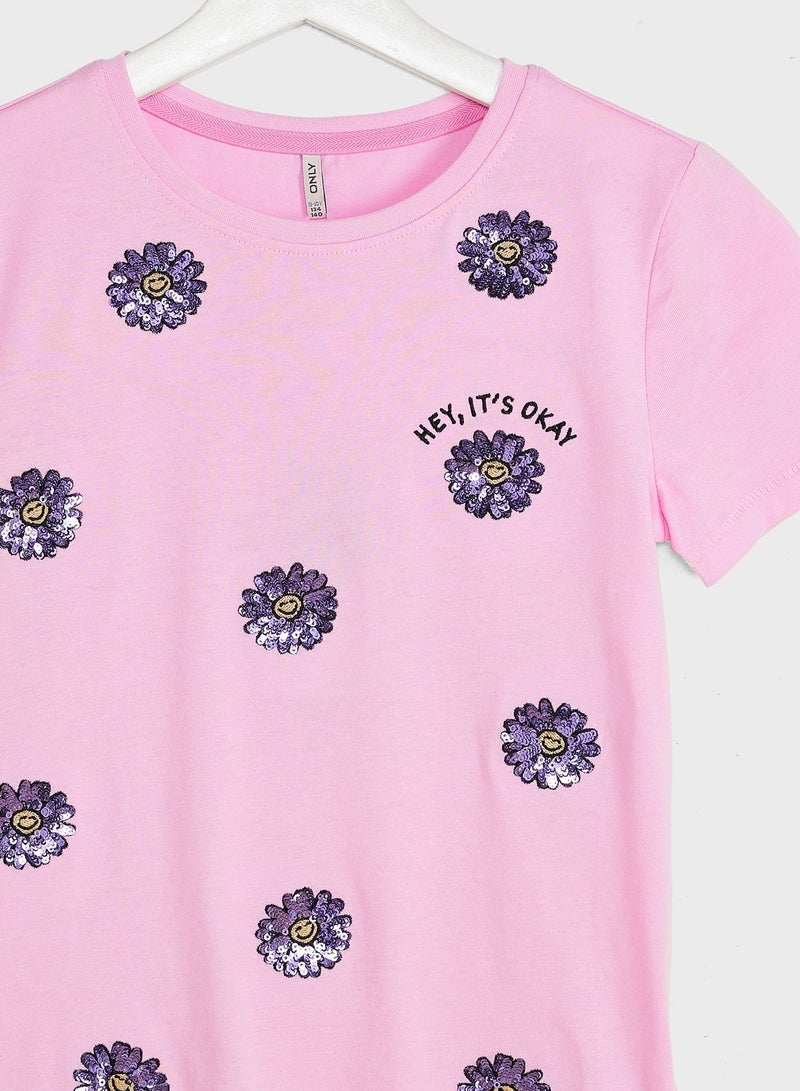 ONLY Kids Flower Print T-Shirt - Image 3