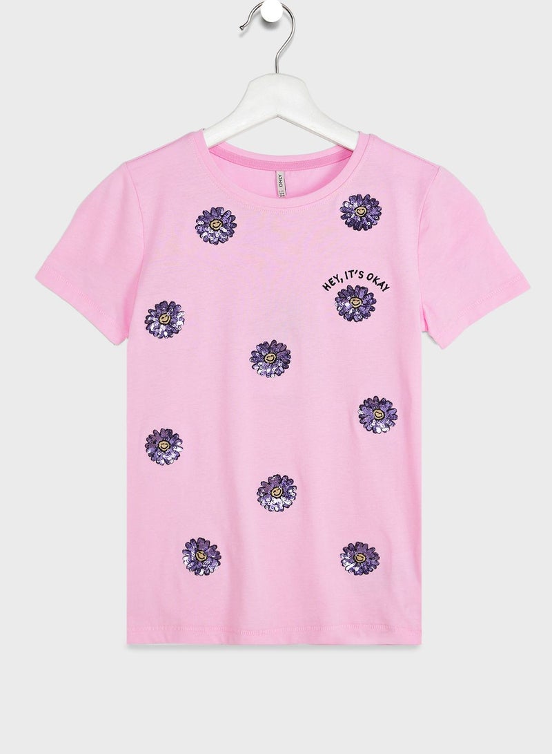 ONLY Kids Flower Print T-Shirt - Image 1