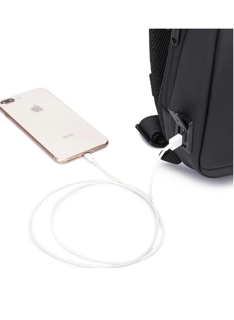 BANGE - Bange Men Epithelium Coating Waterproof Crossbody Chest Bag with USB Port, Size: 34 x 19 x 6cm(Black) - Image 1