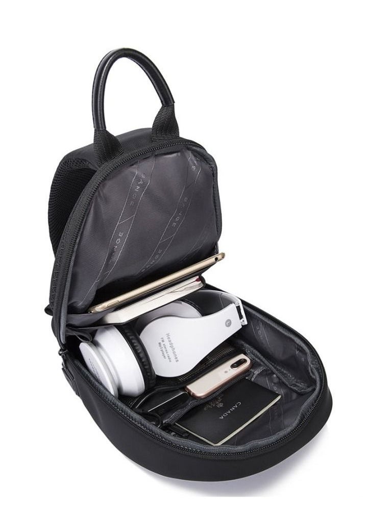 BANGE - Bange Men Epithelium Coating Waterproof Crossbody Chest Bag with USB Port, Size: 34 x 19 x 6cm(Black) - Image 1
