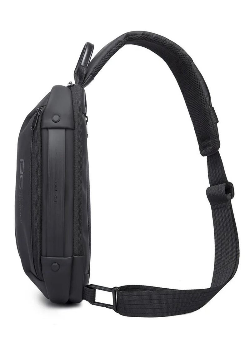 BANGE - Bange Men Epithelium Coating Waterproof Crossbody Chest Bag with USB Port, Size: 34 x 19 x 6cm(Black) - Image 1