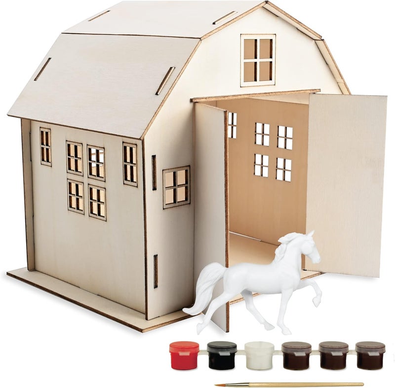 Breyer Breyer Horses Stablemates Paint Your Own Barn and Horse Set  6 Paints Included  132 Scale Horse  Barn 675 H x 525 W x 75 L Craft Set  Model 4245 - Image 1