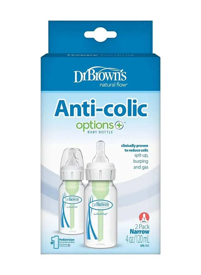 دكتور براونز 4 oz/120 mL PP Narrow Anti-Colic Options+ Baby Bottle, 2-Pack