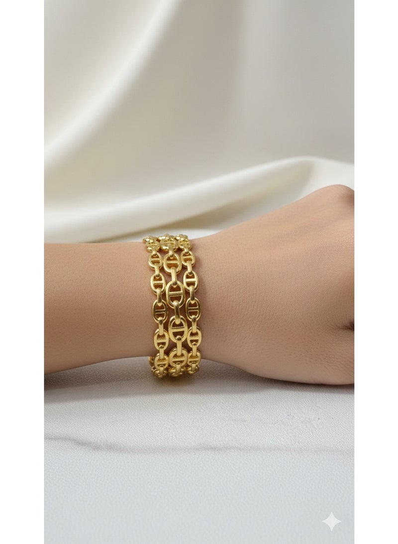 Luxury Gold Plated Stainless Steel Link Bangle. - Image 3