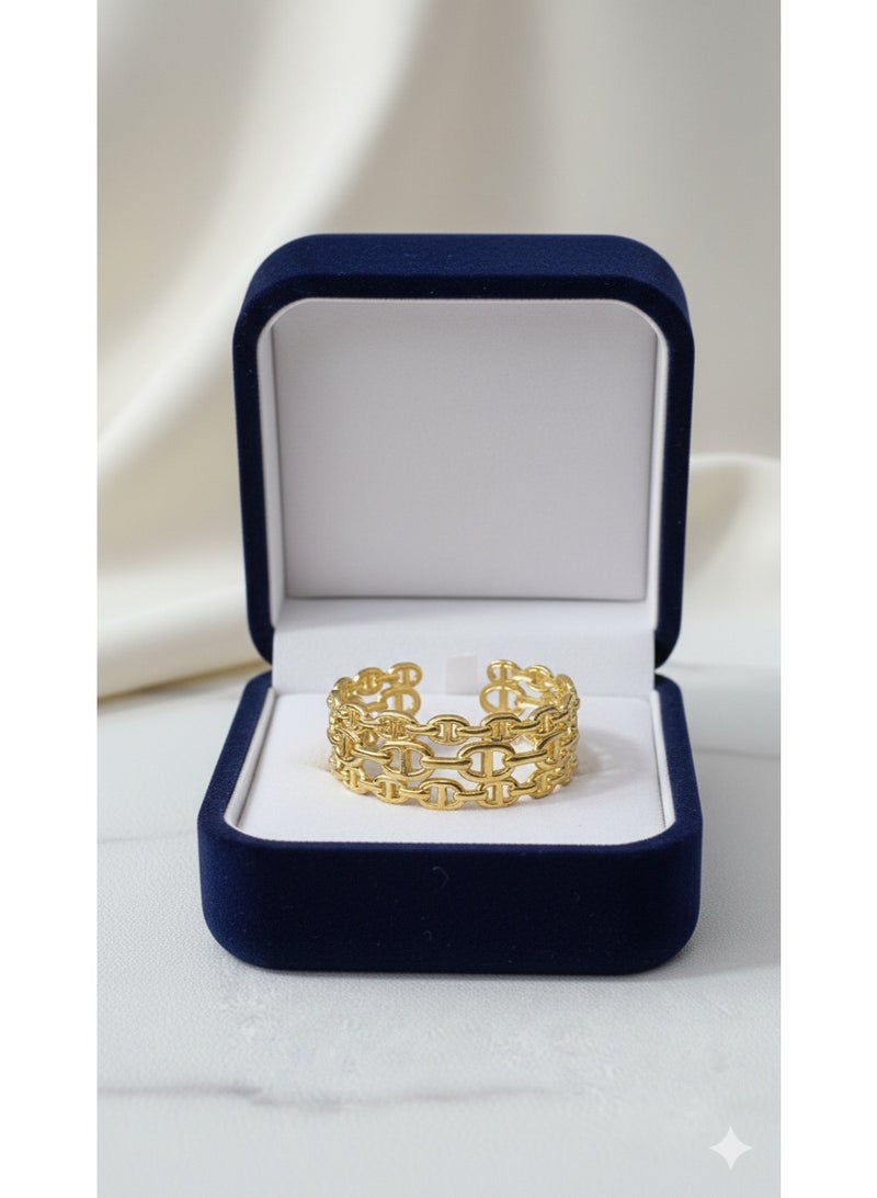 Luxury Gold Plated Stainless Steel Link Bangle. - Image 1