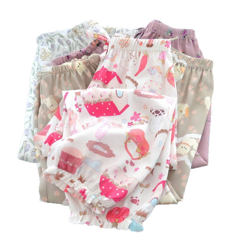 بنطلون صيفي قطني ناعم للأطفال مع نقشة زهور وواسع الساق - Image 5