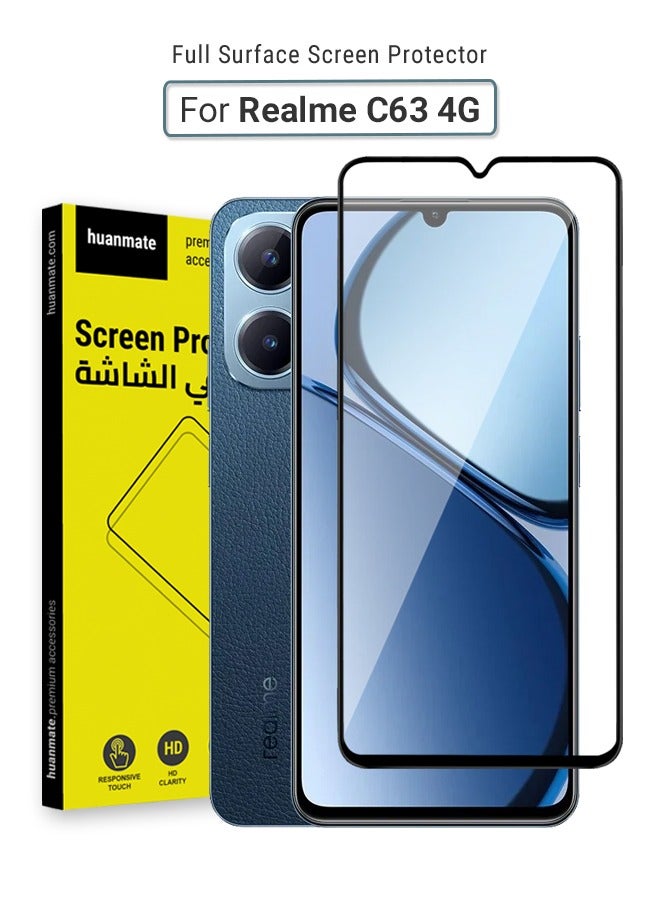 huanmate Screen Protector For Realme C63 4G – Premium Edge to Edge Tempered Glass, High Transparency, Delicate Touch, Anti-Explosion, Smooth Arc Edges, Easy Installation - Image 1