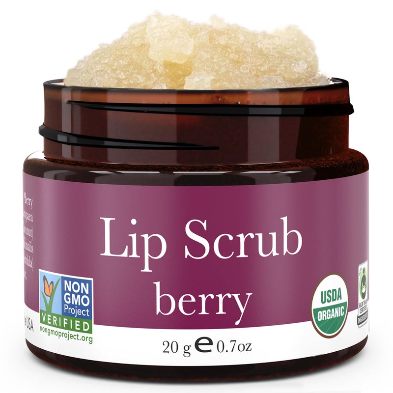 Beauty by Earth USDA Organic Lip Scrub Berry  USA Made with Natural Ingredients Moisturizing Scrub Exfoliator for Dry Lips Lip Sugar Scrubber Exfoliator for Smooth Lips Small Beauty Gifts