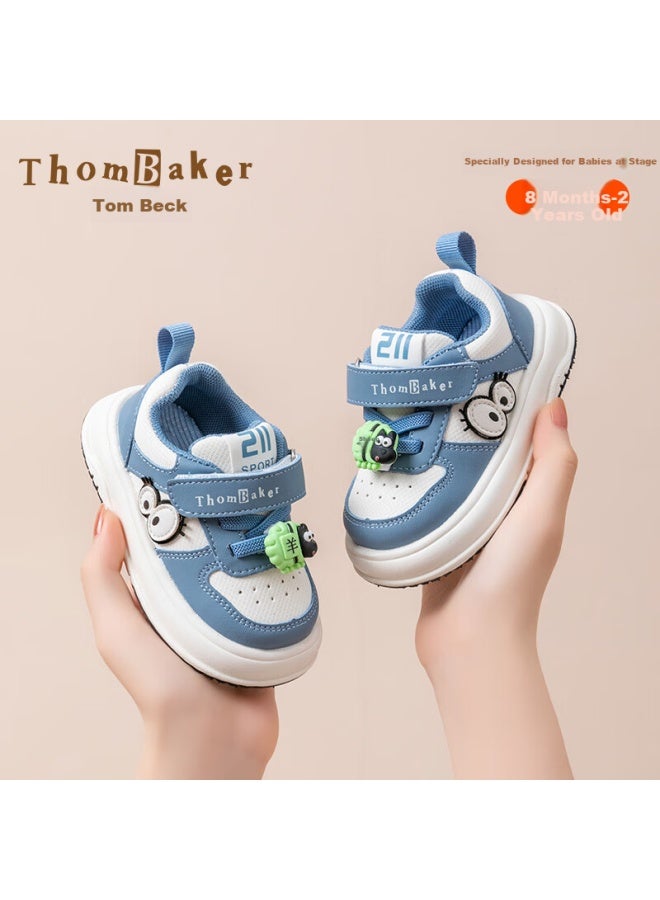 ThomBaker Tuomubeike Baby Walking Shoes, Spring New Style Children's Cartoon Shoes, Functional Shoes, 1-3 Years Old, 2 Soft Soles, Blue Little Sheep, Size 18 - Image 1