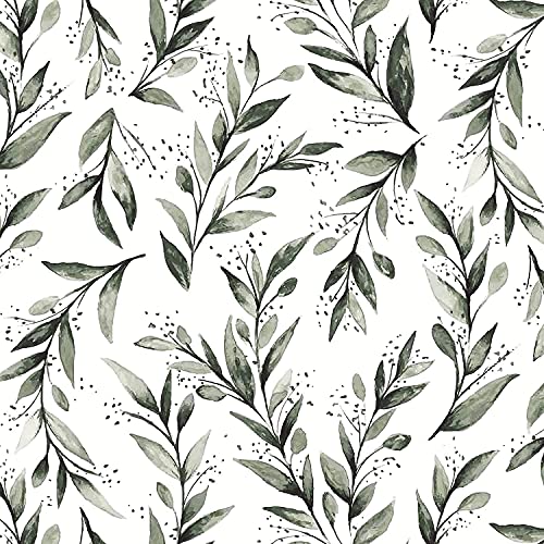 Livebor Olive Leaf Wallpaper Peel and Stick Leaf Contact Paper 17.7inch x 236.2inch Sage Green Peel and Stick Wallpaper Modern Farmhouse Wall Paper Neutral Removable Self Adhesive Decorative Vinyl - Image 1
