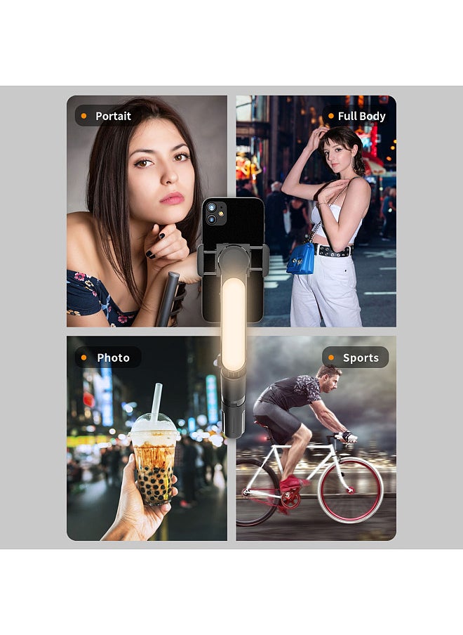 28.3-Inch Multi-function Selfie Stick Desktop Tripod Gimbal Stabilizer with Telescoping Rod 6 Sections Anti-Shaking with Phone Clip Detachable Beauty Fill Light & Remote Control