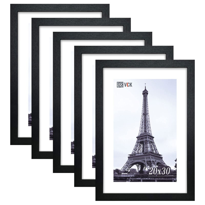 VCK 20x30 Inch Black Poster Frame Wooden with Plexiglass Wall Hanging Picture Frame for Poster Artwork Certificate Included 5 Pack