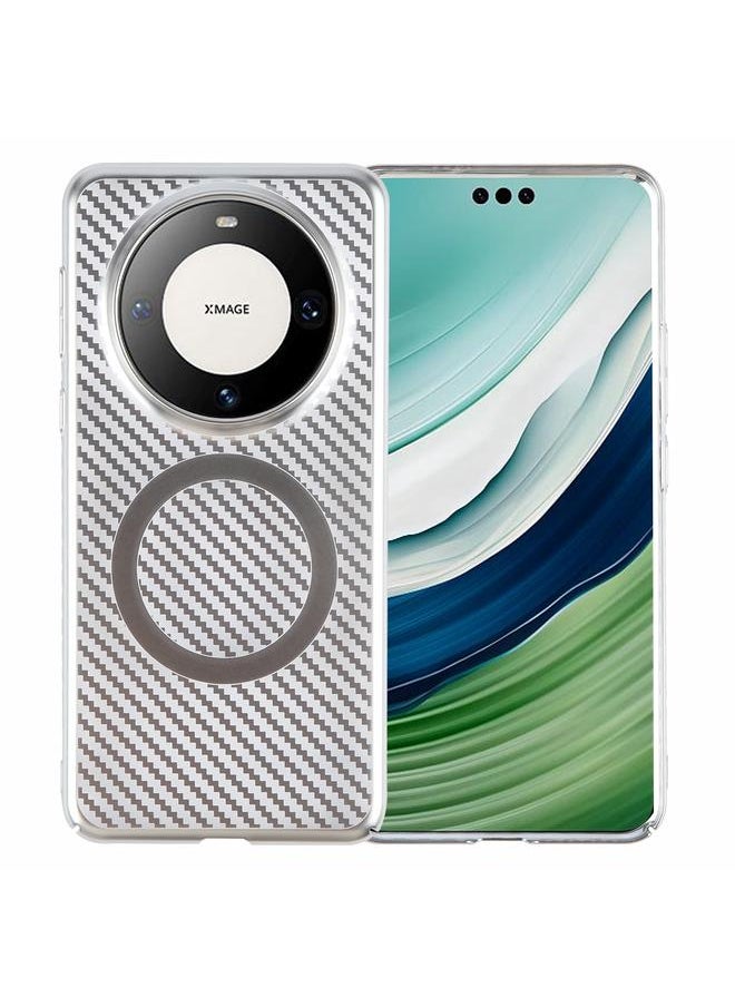 erorex - For Huawei Mate 60 6D Plated Carbon Fiber Clear Magsafe PC Phone Case(Starlight Silver) - Image 1