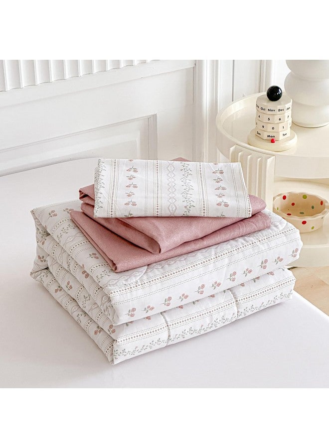 Joyreap 4 Piece Cotton Toddler Bedding Set for Girls, Flower Stripes Boho Design, Soft Breathable Cotton Toddler Comforter Set, Includes Quilted Comforter, Fitted Sheet, Top Sheet, and Pillow Case - Image 5