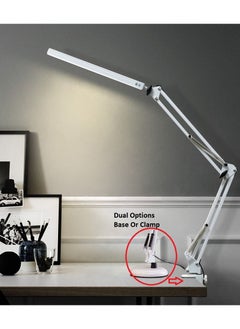 Metal Swing Arm Desk Lamp Interchangeable Base Or Clamp Classic Architect Clip On Study Table Lamp Multi Joint Adjustable Arm 360 LED Rotation White Finish 3 Color LED 10 Level Dimmable (White)