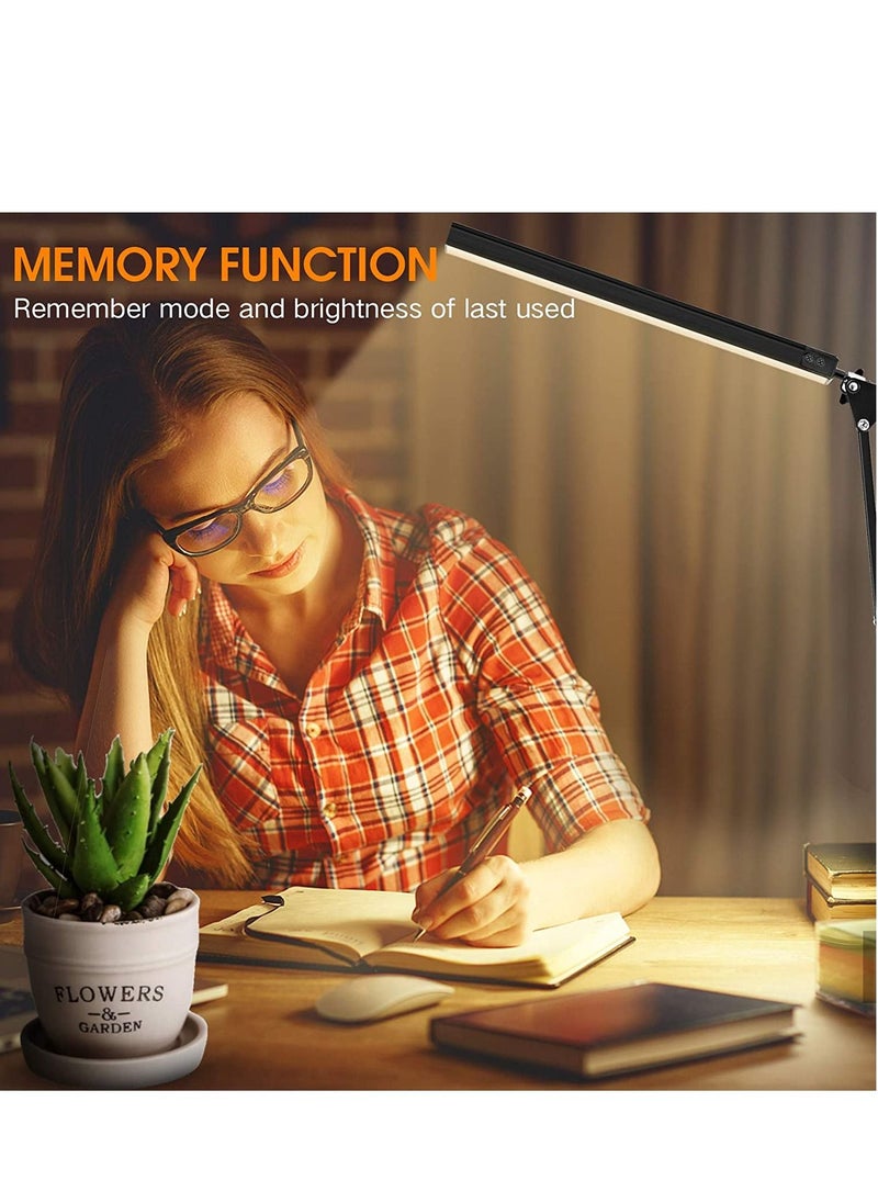OPULENCE - Metal Swing Arm Desk Lamp Interchangeable Base Or Clamp Classic Architect Clip On Study Table Lamp Multi Joint Adjustable Arm 360 LED Rotation White Finish 3 Color LED 10 Level Dimmable (White) - Image 1