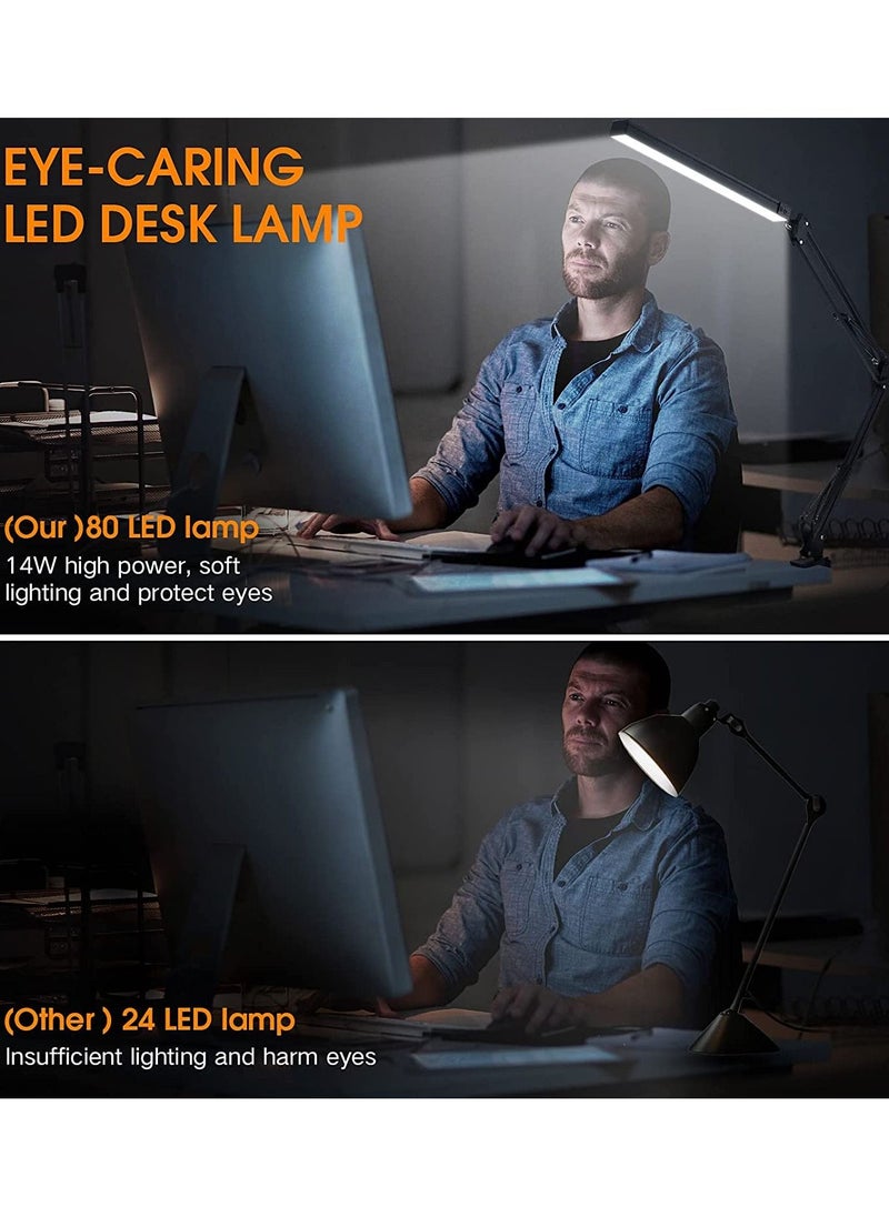 OPULENCE - Metal Swing Arm Desk Lamp Interchangeable Base Or Clamp Classic Architect Clip On Study Table Lamp Multi Joint Adjustable Arm 360 LED Rotation White Finish 3 Color LED 10 Level Dimmable (White) - Image 1