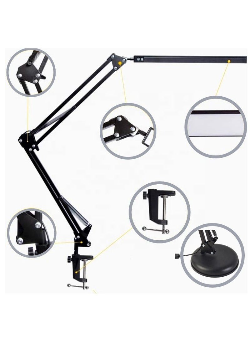 OPULENCE - Metal Swing Arm Desk Lamp Interchangeable Base Or Clamp Classic Architect Clip On Study Table Lamp Multi Joint Adjustable Arm 360 LED Rotation White Finish 3 Color LED 10 Level Dimmable (White) - Image 1