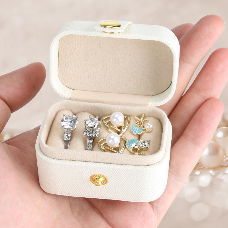 KUKUVR Small Travel Jewelry Box For Ring Stud Earring, Mini Jewelry Ring Holder for Multiple Rings, Portable Jewelry Storage Organizer Case (White) - Image 1
