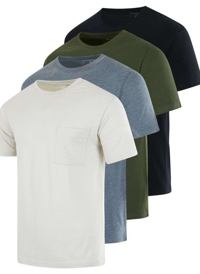 REALESSENTIALS 4 Pack:Mens Cotton Quick Dry Dri Fit Shirt Short Sleeve Crew Pocket T-Shirt Tee Gym Casual Work Fashion Athletic Active Workout Undershirt Cool Clothes Sport Sleep Performance Lounge Wicking-Set 7,XL - Image 1