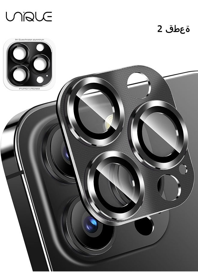 Unique 2 Pack - Camera Lens Protector for iPhone 15 Pro Max/iPhone 15 Pro, Zinc Alloy One Piece Camera Cover, [Updated Version], Full Coverage Protection, Ultra HD, Shatterproof - Black  - Image 1