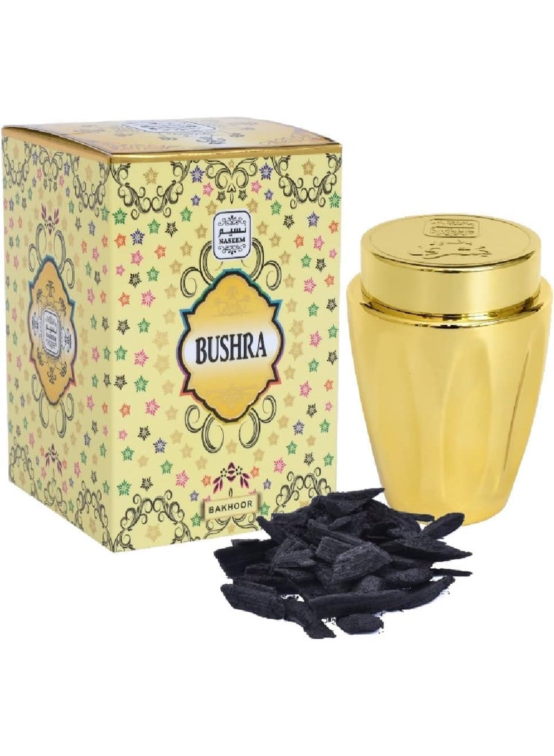 Naseem Bushra Bakhoor 30gm - Subtle, Long Lasting Room Fragrance with Aldehyde, Rose & Musk Notes - Bakhoor Scent for Home & Personal Use