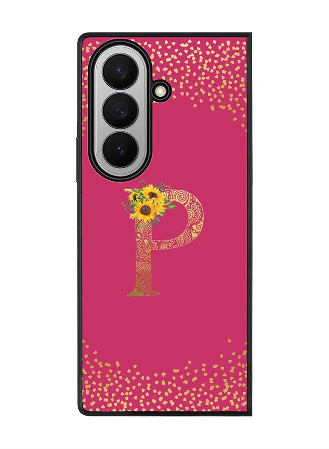 Stylizedd For Samsung Galaxy Z Fold7 Case,Slim fit Camera Protection, Shockproof Thin Phone cover  - Custom Floral Monogram - P ( Deep Pink )