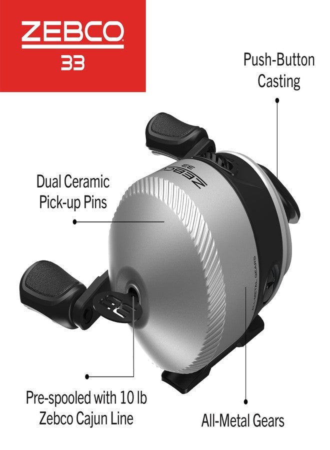 Zebco 33 Spincast Fishing Reel, Changeable Right or Left-Hand Retrieve, Built-in Bite Alert, All-Metal Gears, Pre-Spooled Cajun Line - Image 4