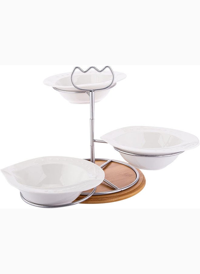 AKDC 3 Tier Fruit Bowl Set- Designer 3 Tier Fruit Bowl Set From Vogati- Classic Kitchenware Serving Set L(22Cm)Xw(22Cm)Xh(25Cm)/L(20Cm)Xw(18Cm)Xh(5Cm) White Brown  - Image 3