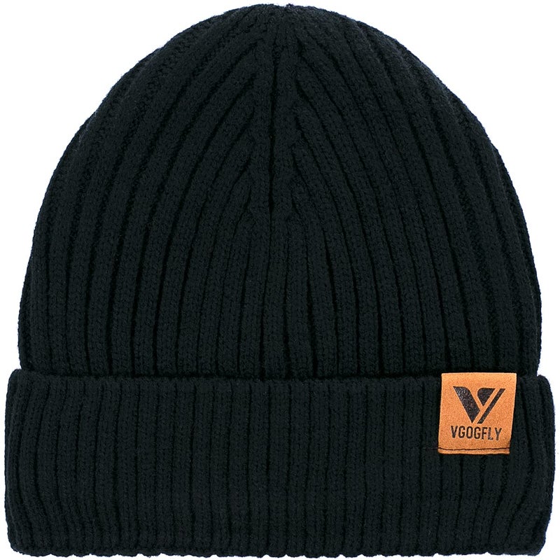 Vgogfly Lined Men Beanie Slouchy Knit Skull Cap Warm Stocking Hats Guys Women Striped Winter Beanie Hat Black - Image 3