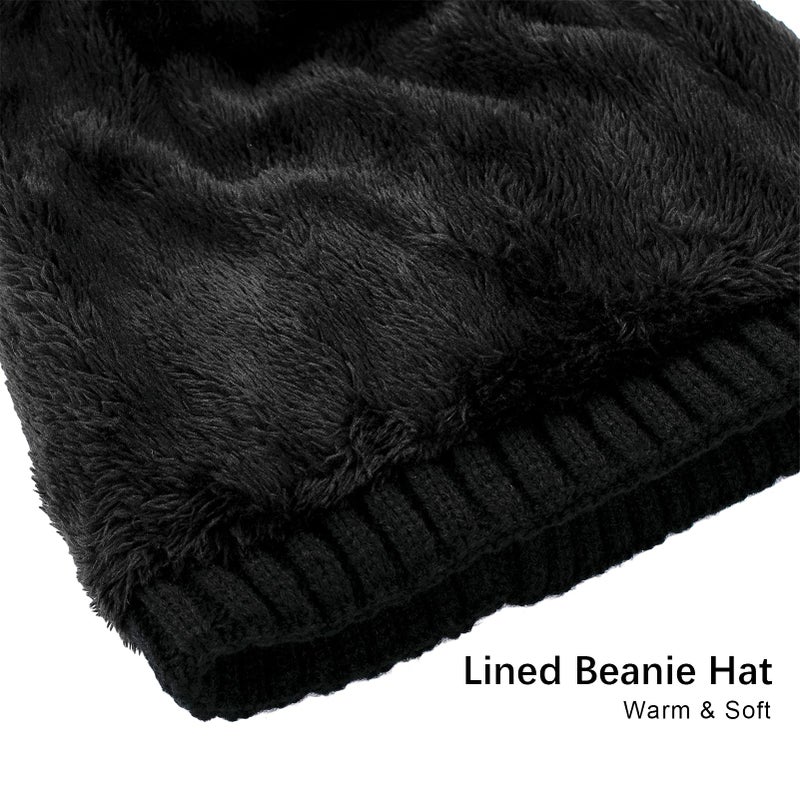Vgogfly Lined Men Beanie Slouchy Knit Skull Cap Warm Stocking Hats Guys Women Striped Winter Beanie Hat Black - Image 5