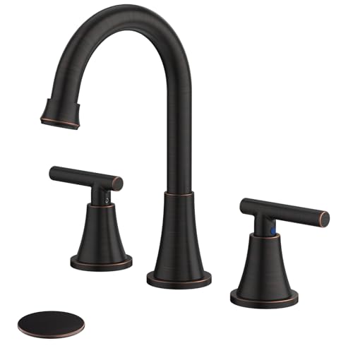 Hurran Bathroom Faucets for Sink 3 Hole, Hurran Oil Rubbed Bronze Bathroom Sink Faucet with Pop-up Drain and Supply Lines, Stainless Steel Lead-Free Widespread Faucet for Vanity RV Farmhouse - Image 1