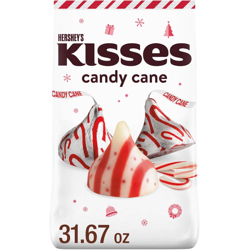 HERSHEY'S KISSES Candy Cane Flavored, Christmas Candy Bulk Bag, 31.67 oz - Image 1