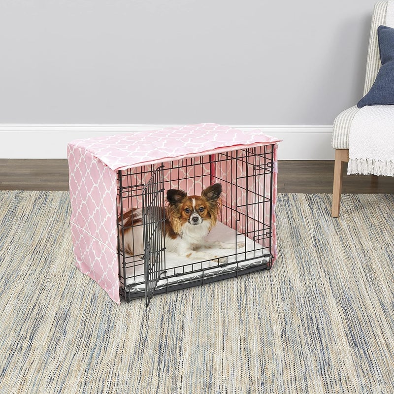 New World Small Dog Crate Cover Featuring Teflon Fabric Protector, Poly-Cotton Privacy Kennel Cover Fits Most 24-inch Crates, Pink Designer Print, Machine Washable, Reduces Barking - Image 3