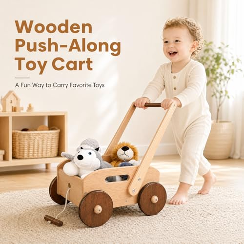 Woodtoe Wooden Baby Walker Adjustable Speed Baby Push Walker Montessori Push Toys for Babies Learning to Walk Educational Walking Toys Gift for Toddler Boys Girls 1 2 3 Years Old - Image 5