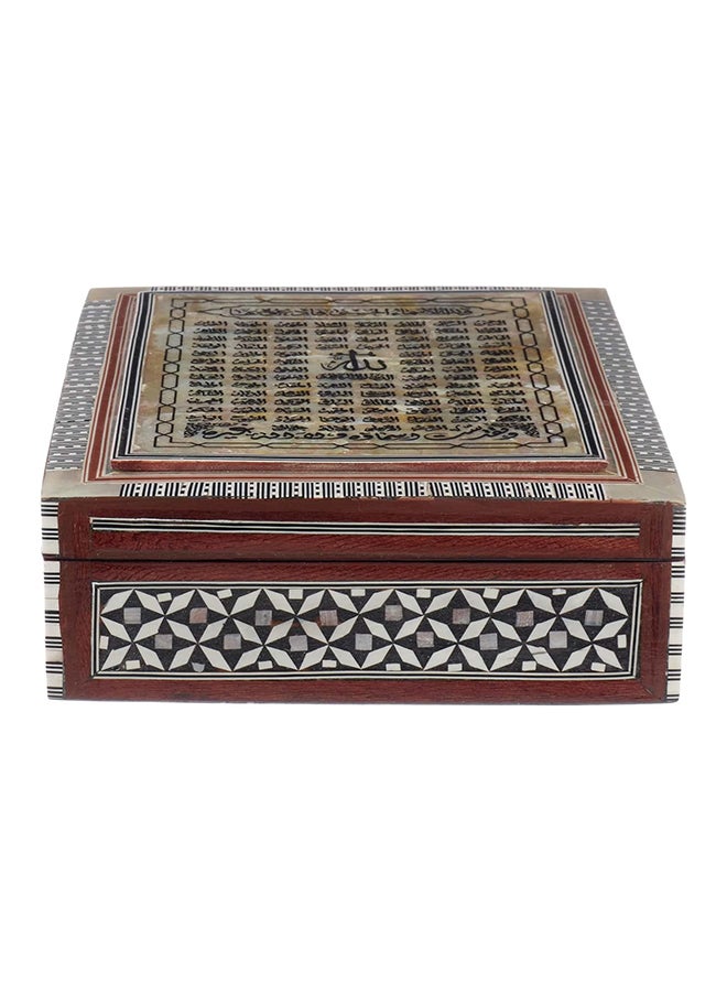 صندوق مصحف مع ترصيع صدف البحر - صندوق خشبي متعدد الألوان مصمم لحماية وتكريم القرآن الكريم، يتميز بزخرفة صدف طبيعي معقد لعرض مقدس من جازيل - Image 1