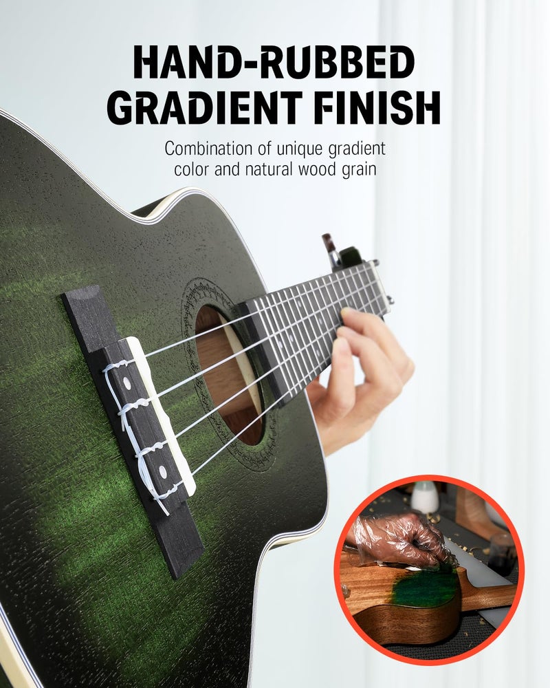 Donner Concert Ukulele Professional 23 Inch Mahogany Ukelele for Adult Beginner Ukele Bundle with Online Lesson Gig Bag Aquila String Pick Tuner Strap Cloth DUC-200G Green - Image 5