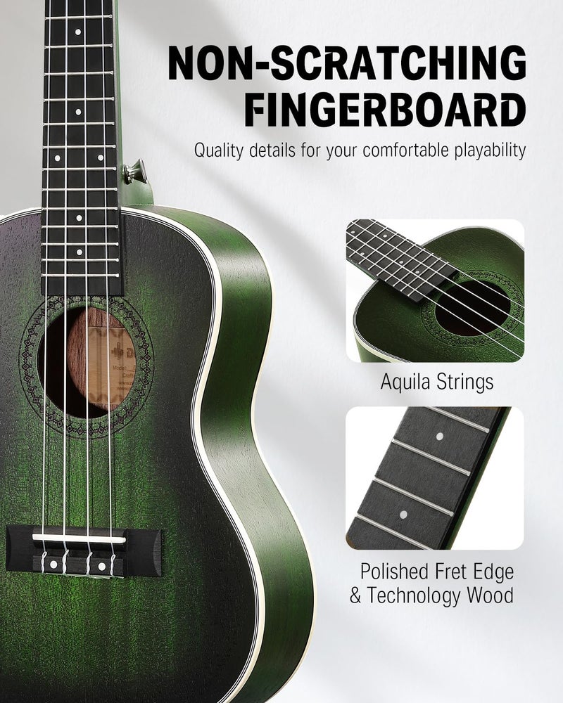Donner Concert Ukulele Professional 23 Inch Mahogany Ukelele for Adult Beginner Ukele Bundle with Online Lesson Gig Bag Aquila String Pick Tuner Strap Cloth DUC-200G Green - Image 2