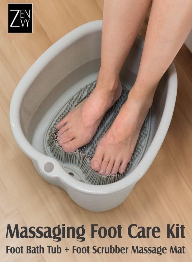ZENVY Foot Bath Tub and Silicone Foot Scrubber Massage Mat Set for Soothing at-Home Relaxation (Foot Bath & Scrubber Mat) - Image 2