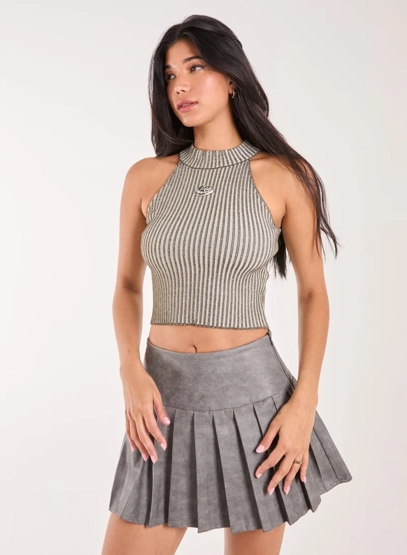 Pink Vanilla High Neck Logo Detail Racer Top