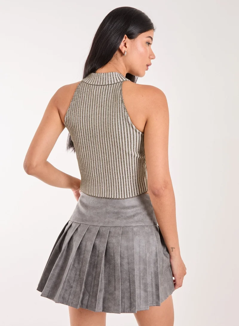 Pink Vanilla High Neck Logo Detail Racer Top