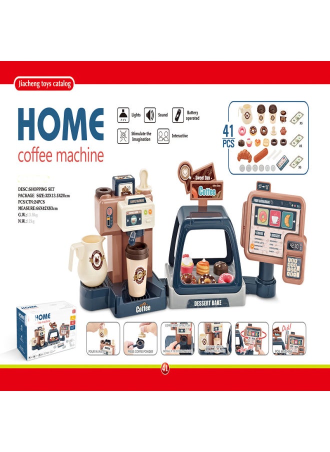 Generic - Children Play House Simulation Water Food Ice Cream Supermarket Donut Coffee Machine Toy Light Music-Color:Two-in-one Jiafei Machine Blue - Image 1
