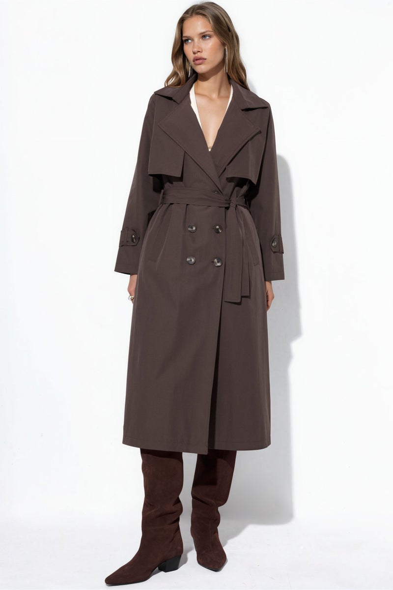 HICCUP Double-Breasted Belted Long Trench Coat - Image 5