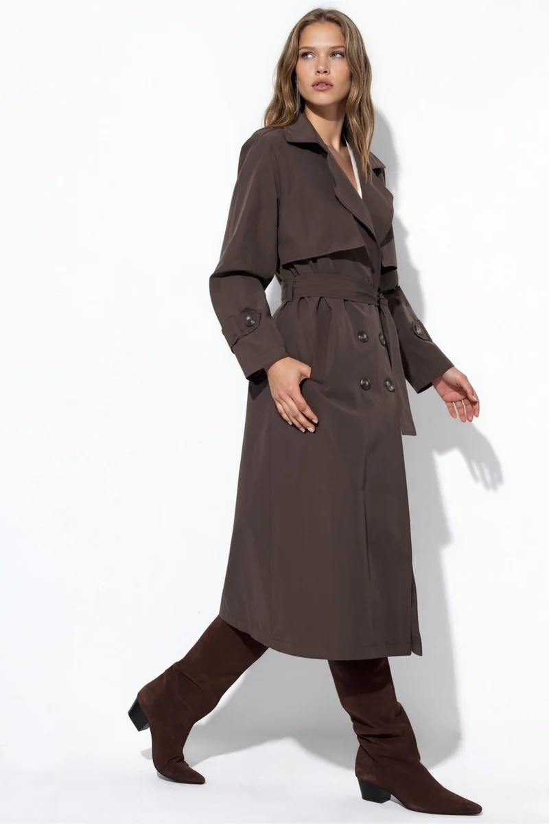 هيكاب Double-Breasted Belted Long Trench Coat