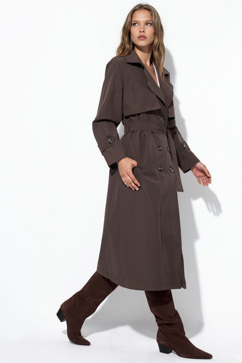 HICCUP Double-Breasted Belted Long Trench Coat - Image 2